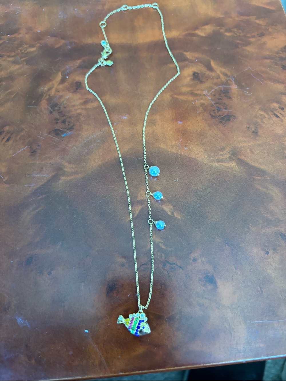 Kate Spade Gold-Tone Fish Pendant Necklace with Pink and Blue Accents